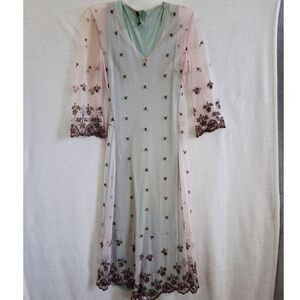 Vtg 90s Ethereal Sm Dress Rozae Nichols Midi Mesh Sparkle Coquette Whimsigoth